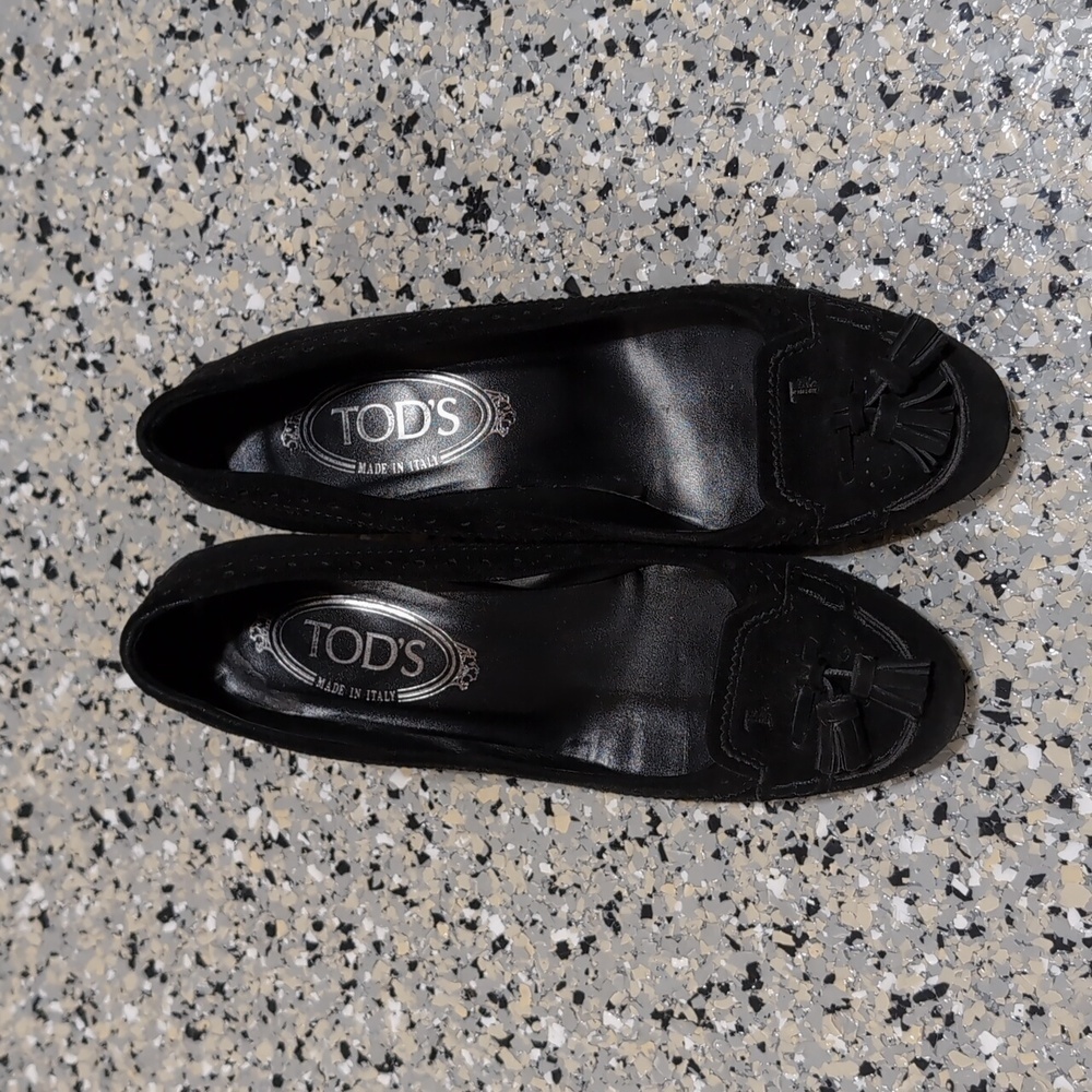 Tod's Black Suede Heels with Tassels